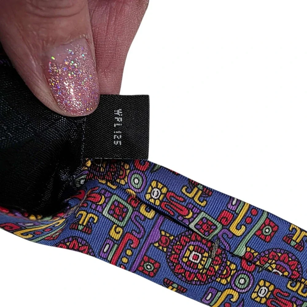 Christian Dior Mens Silk Jacquard Pattern Tie‎ Purple Green Geometric Designer